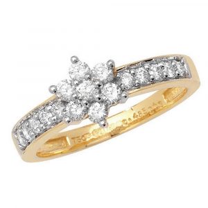 Seven Stone Diamond Cluster Ring with Diamond Shoulders in 18ct Yellow Gold (1.00ct)