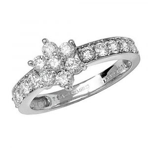 Seven Stone Diamond Cluster Ring with Diamond Shoulders in 18ct White Gold (1.00ct)