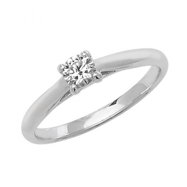 Solitaire 4 Claw Set Diamond Ring in 18ct White Gold (0.25ct)