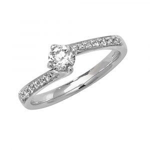 Solitaire 4 Claw Set Diamond Twist Ring with Diamond Shoulders in 18ct White Gold (0.47ct)