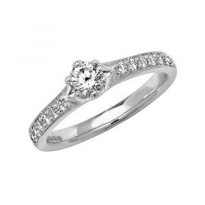 Solitaire 6 Claw Set Diamond with Diamond Shoulders in 18ct White Gold (0.45ct)