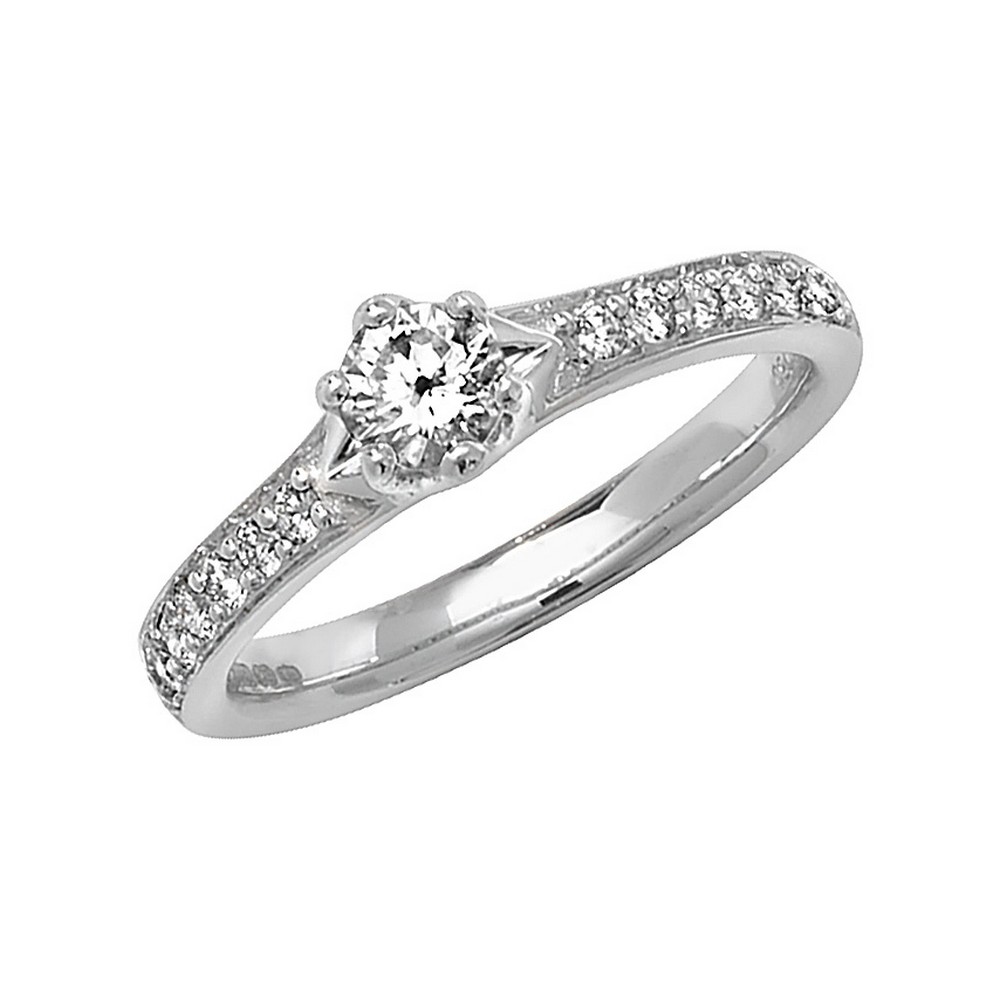 Solitaire 6 Claw Set Diamond with Diamond Shoulders in 18ct White Gold ...