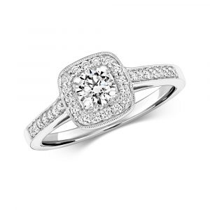 Diamond Cushion Halo Ring with Diamond Shoulders in 18ct White Gold (0.55ct)