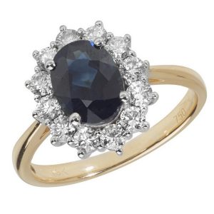 Diamond Cluster Ring with Large Centre Set Oval Sapphire in 18ct Yellow Gold