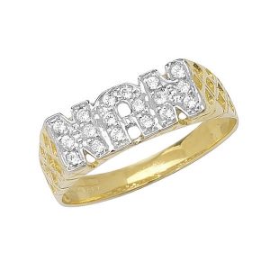 Ladies Basket Sided NAN Ring Set with CZs in 9ct Yellow Gold