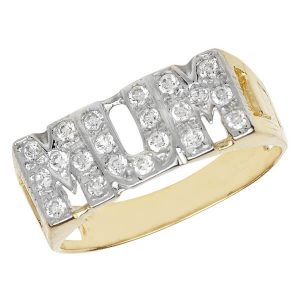 Ladies Curb Sided MUM Ring Set with Czs in 9ct Yellow Gold