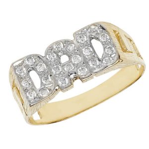 Mens Curb Sided DAD Ring Set with Czs in 9ct Yellow Gold