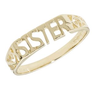 Ladies Scroll Sided SISTER Ring in 9ct Yellow Gold