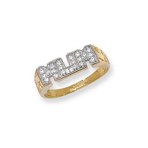 Ladies Curb Sided MUM Ring Set with Czs in 9ct Yellow Gold