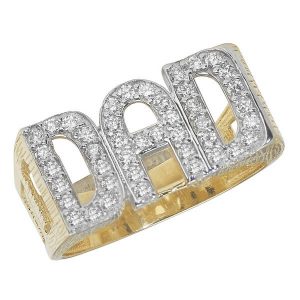 Mens Curb Sided DAD Ring Set with Czs in 9ct Yellow Gold