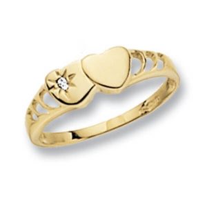 Hearts Design Maiden Ring set with a single CZ in 9ct Yellow Gold