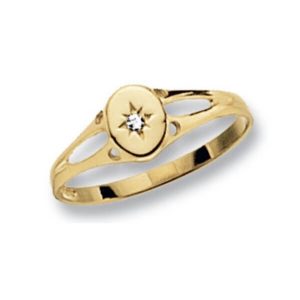 Oval Design Maiden Ring set with a single CZ in 9ct Yellow Gold