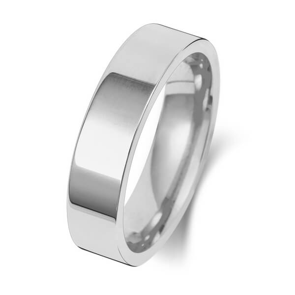 5mm Platinum Flat Court Wedding Ring | Hockley Jewellers