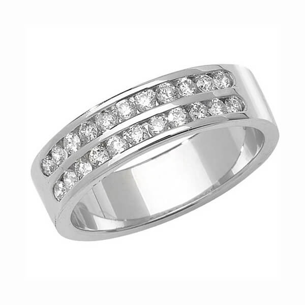 9ct White Gold Double Row Round Diamond Wedding Ring Hockley