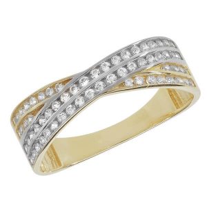 Ladies Crossover design CZ set Ring in 9ct Yellow Gold
