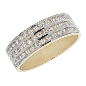 Three Row CZ set Ladies Band or Ring in 9ct Yellow Gold