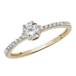Ladies Engagement Style CZ set Ring 9ct Yellow Gold