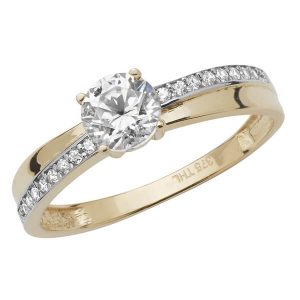 Ladies Crossover Engagement Style CZ set Ring 9ct Yellow Gold