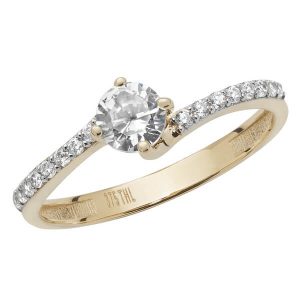 Ladies Twist Engagement Style CZ set Ring 9ct Yellow Gold