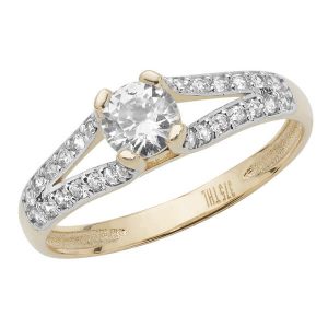 Split Head CZ Set Ladies Ring in 9ct Yellow Gold