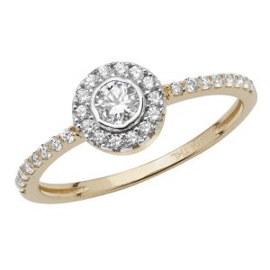 Ladies Halo Style CZ set Ring 9ct Yellow Gold