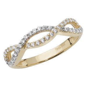 Ladies Twist Style CZ set Ring 9ct Yellow Gold