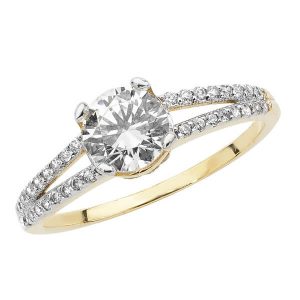 Ladies Fancy Split Shoulder CZ set Gold Ring in 9ct Yellow Gold