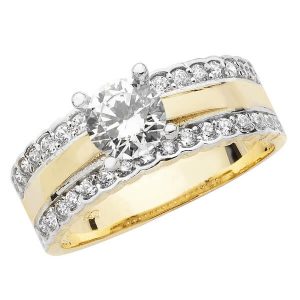 Ladies Two Row and centre set CZ Ring in 9ct Yellow Gold
