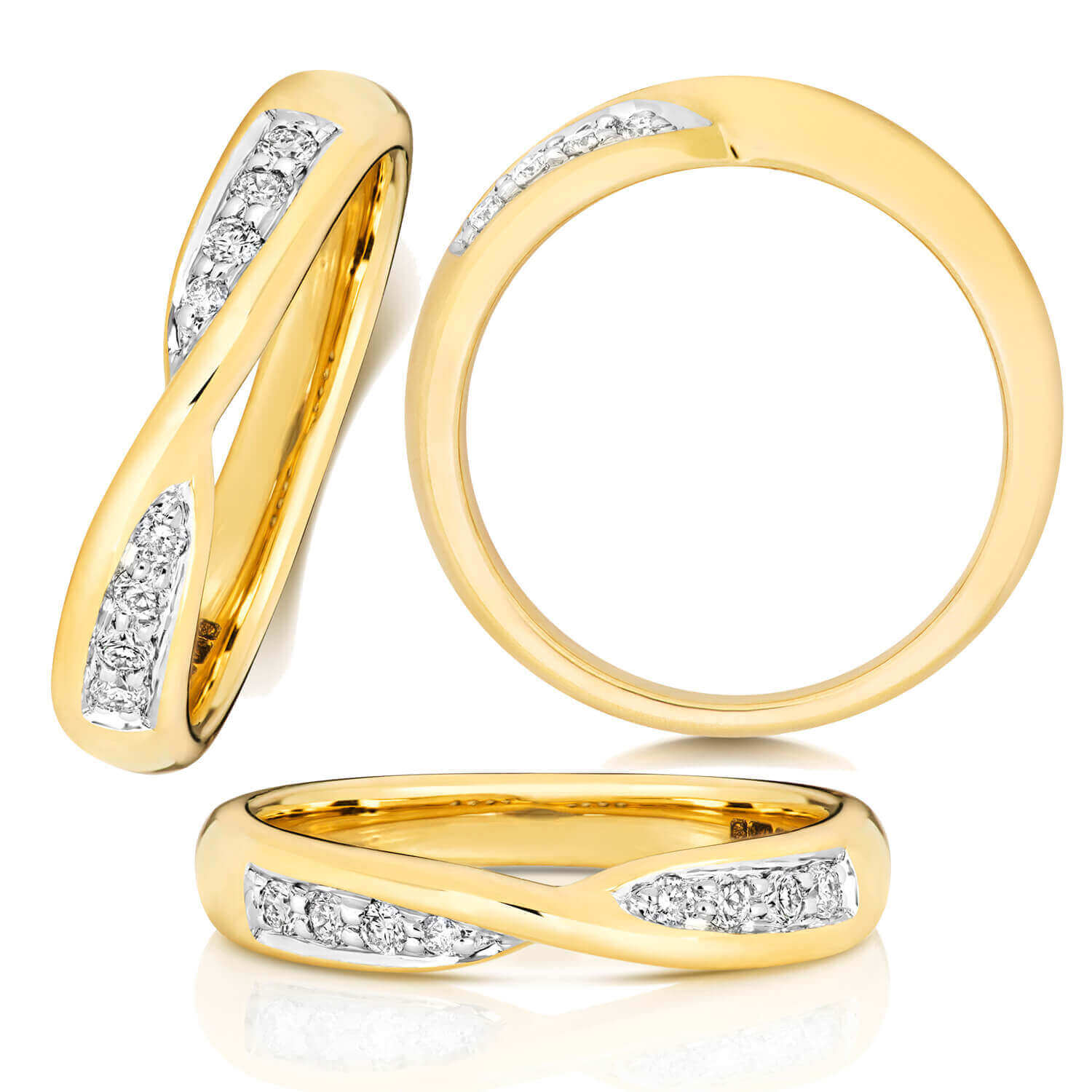  9ct  Yellow  Gold  Diamond Crossover Wedding  Ring  Hockley 
