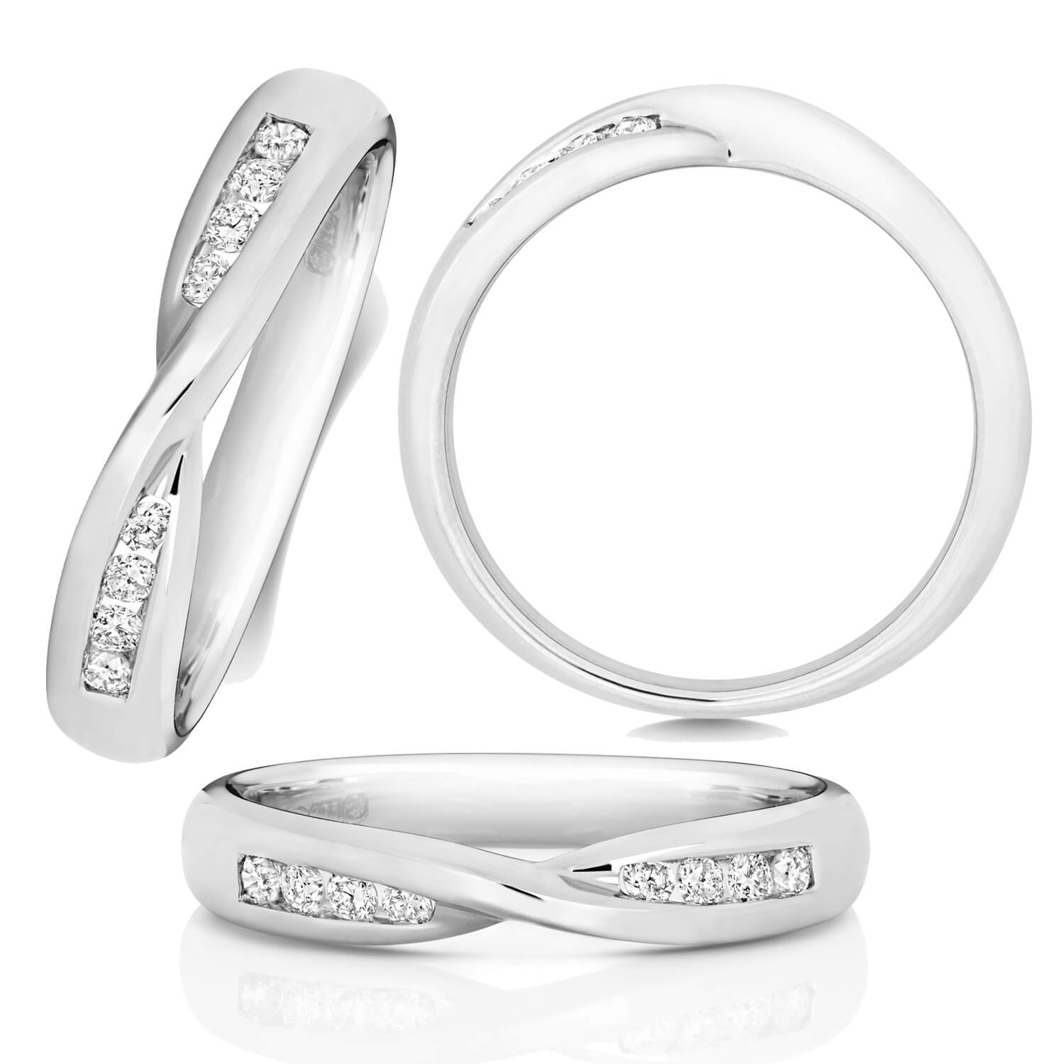9ct White Gold Diamond Crossover Wedding Ring | Hockley Jewellers