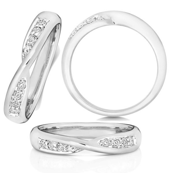 18ct White Gold Diamond Crossover Wedding Ring