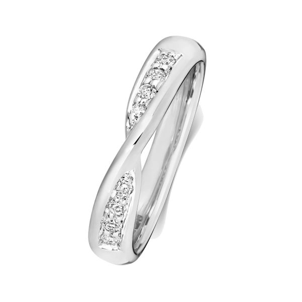 18ct White Gold Diamond Crossover Wedding Ring
