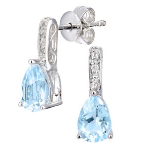 Blue Topaz and Diamond Pear Studs