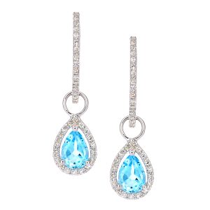 Blue Topaz and Diamond Pear Dropper Earrings
