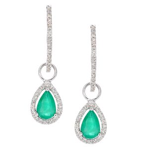 Emerald and Diamond Pear Dropper Earrings