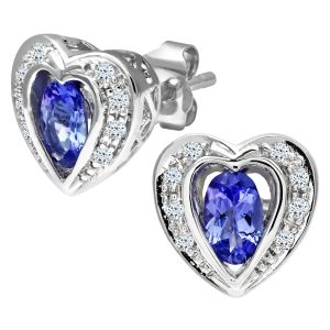 Tanzanite and Diamond Heart Stud Earrings 9ct White Gold