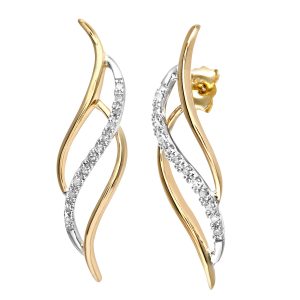 Diamond Floating Twirl Stud Earrings 9ct Yellow and White Gold