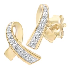 Diamond Ribbon Loop Stud Earrings - 9ct Yellow Gold