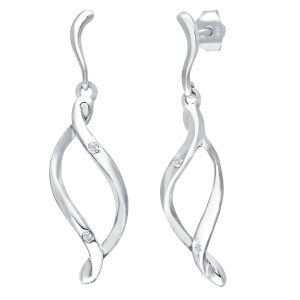 Diamond Twisted Dropper Earrings - 9ct White Gold