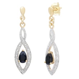 Black Sapphire and Diamond Waterdrop Twisted Dropper Earrings - 9ct White Gold