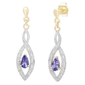 Tanzanite and Diamond Waterdrop Twisted Dropper Earrings - 9ct White Gold
