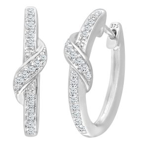 Diamond Ribbon Twist Huggie Earrings - 9ct White Gold