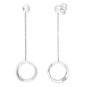 Diamond Chain Link Circle Dropper Stud Earrings - 9ct White Gold
