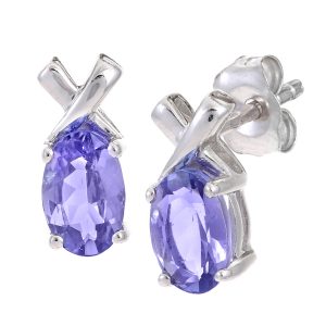 Tanzanite Oval Stud Earrings (1ct) - 9ct White Gold
