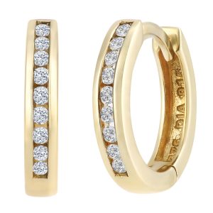 Diamond Channel Set Huggie Earrings - 9ct Yellow Gold