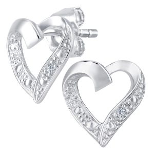 Diamond Twisted Heart Stud Earrings - 9ct White Gold