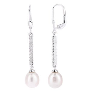 Pearl and Diamond Dropper Earrings - 9ct White Gold