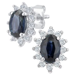 Sapphire and Diamond Starburst Cluster Stud Earrings 9ct White Gold