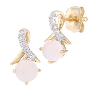 Opal and Diamond Crossed Ribbon Stud Earrings - 9ct Yellow Gold