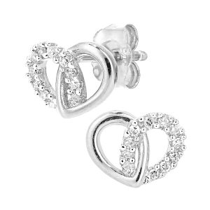Diamond Linked Heart Stud Earrings - 9ct White Gold